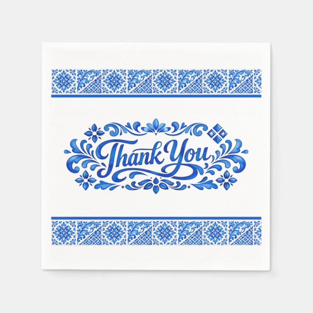 Azul & Limone Romance Azul Tile Thank You Wedding  Napkin (Front)
