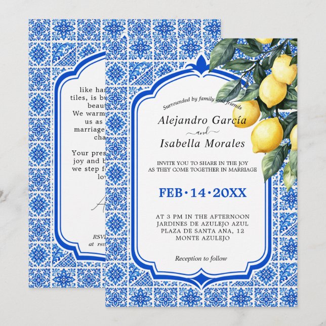 🍋💙 Azul & Limone Romance  – Classic Invitation (Front/Back)