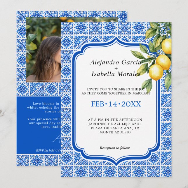 🍋💙Azul & Limone Romance – Photo Edition  Invitation (Front/Back)
