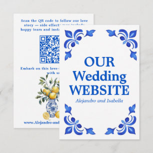 💙🍋 Azul & Limone Romance QR Wedding Website Enclosure Card