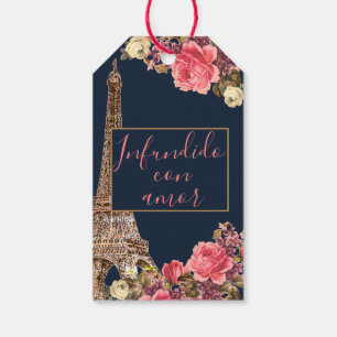 Azul marino Rosa "infundida de amor" personalizada Gift Tags