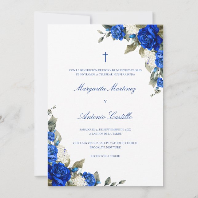 Azul Real Invitacion de Boda Cristiana Wedding Invitation (Front)