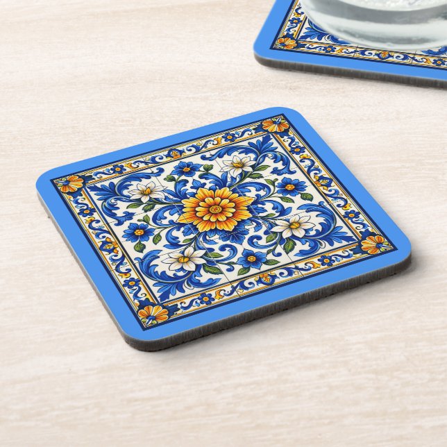 Azul Solara — Grand Floral Azulejo  Coaster (Left Side)