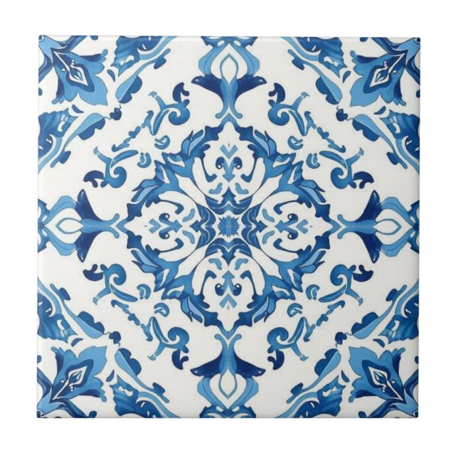 Azulejo blue and white mosaic vintage bulk tile (Front)