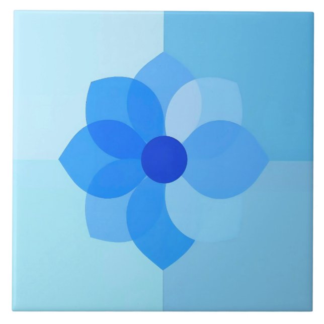 Azulejo Blue Mediterranean Modern Floral Tile (Front)