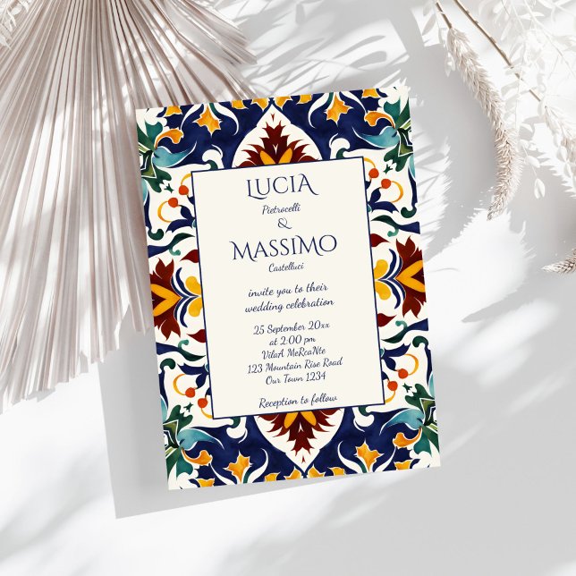 Azulejo blue Portuguese Mediterranean ornate Invitation (Azulejo blue Portuguese Mediterranean ornate tiles wedding Invitation template digital download)