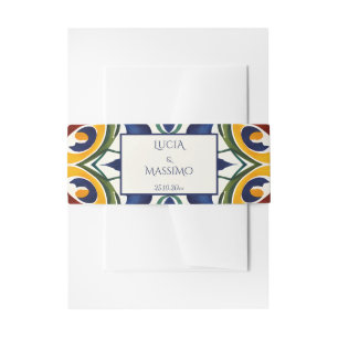 Azulejo blue Portuguese Mediterranean ornate Invitation Belly Band