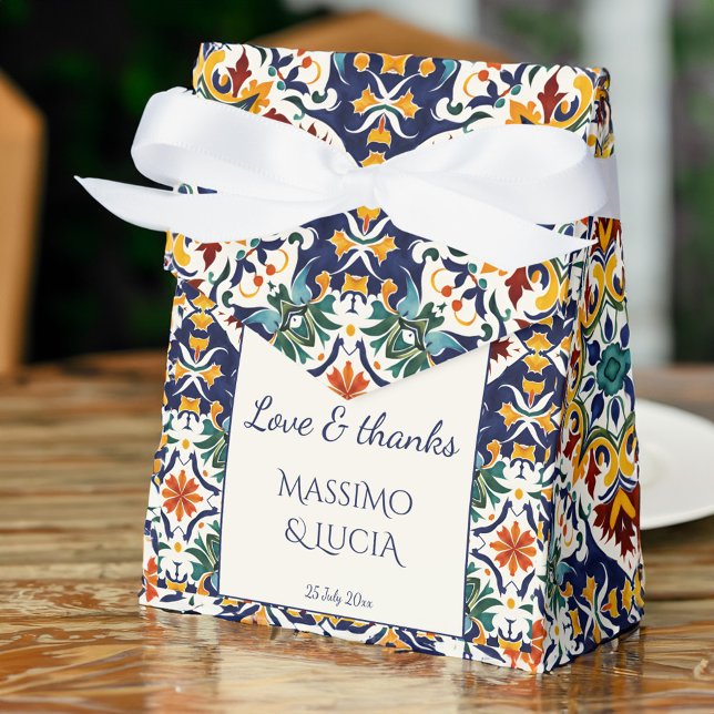 Azulejo blue Portuguese Mediterranean wedding Favour Box (Azulejo blue Portuguese Talavera tiles Mediterranean wedding personalized printed Favor Box)