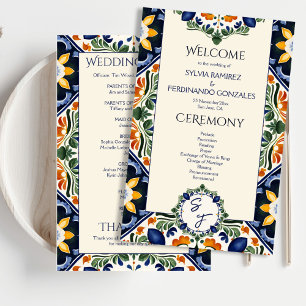 Azulejo blue Talavera Mexican wedding program