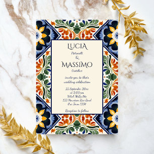 Azulejo blue Talavera vintage Mexican wedding Invitation