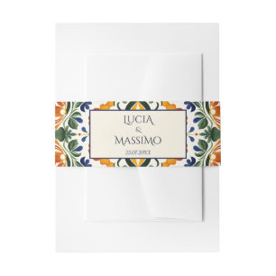 Azulejo blue Talavera vintage Mexican wedding Invitation Belly Band