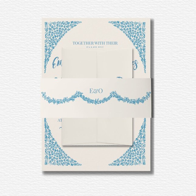 Azulejo Blue Wedding Invitation Belly Band (Creator Uploaded)