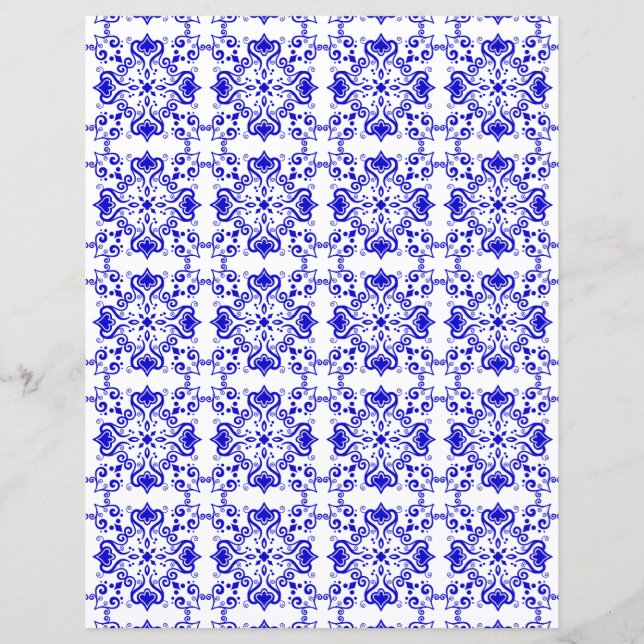 Azulejo Blue White Pattern A01 Scrapbook Paper (Front)