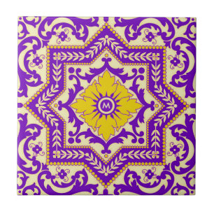 Azulejo Ceramic Vintage Style Ornament Monogram Tile