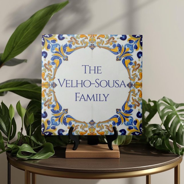 Azulejo Colorful Custom Name Plate Plaque Sign  Tile (Azulejo Mediterranean Blue & White Custom House Name Or Family Name Plaque Sign Square Ceramic Tile)