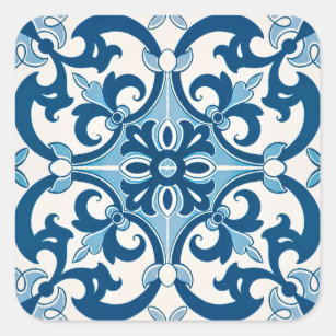 Azulejo Fleur-De-Lis Style Tile Pattern Square Sticker