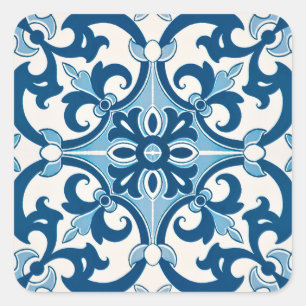 Azulejo Fleur-De-Lis Style Tile Pattern Square Sticker