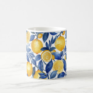 Azulejo Lemons Blue Leaves #1 Coffee Mug