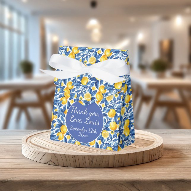 Azulejo Lemons Blue Leaves Baby Shower Favour Box (Creator Uploaded)