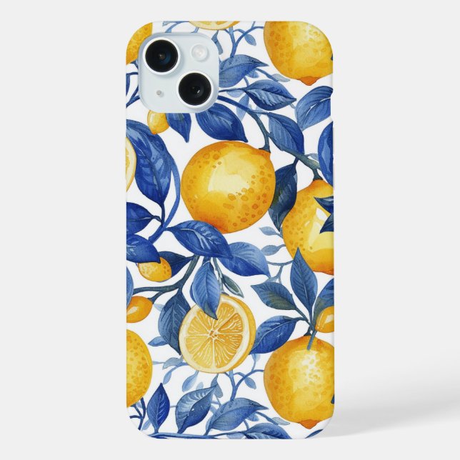 Azulejo Lemons Blue Leaves  iPhone Case (Back)