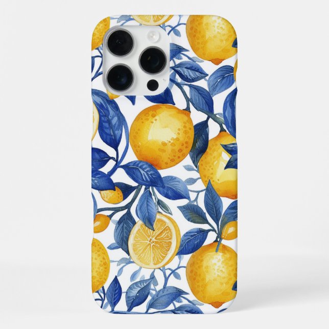 Azulejo Lemons Blue Leaves  iPhone Case (Back)