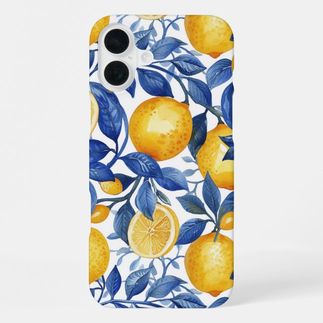 Azulejo Lemons Blue Leaves  iPhone Case (Back)