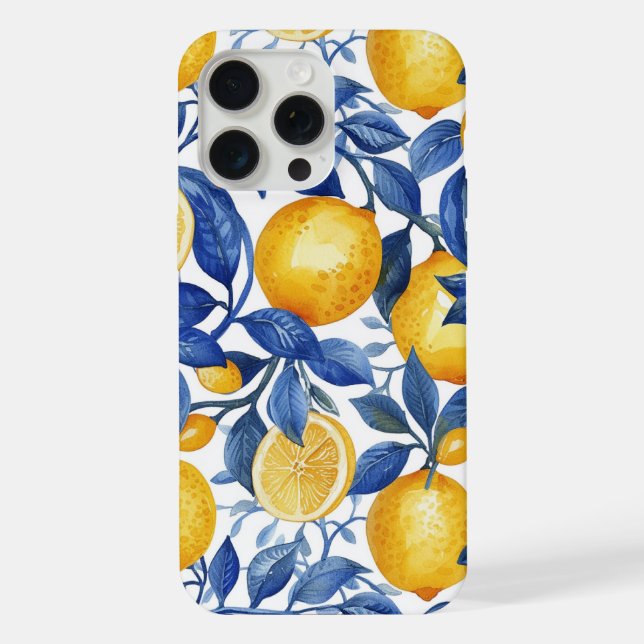 Azulejo Lemons Blue Leaves  iPhone Case (Back)