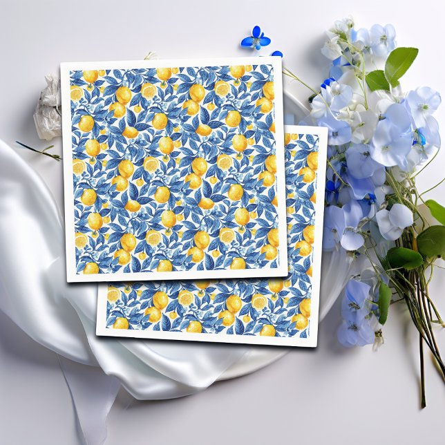 Azulejo Lemons Blue Leaves  Napkin (Creator Uploaded)