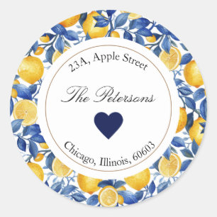 Azulejo Lemons Round Address Label