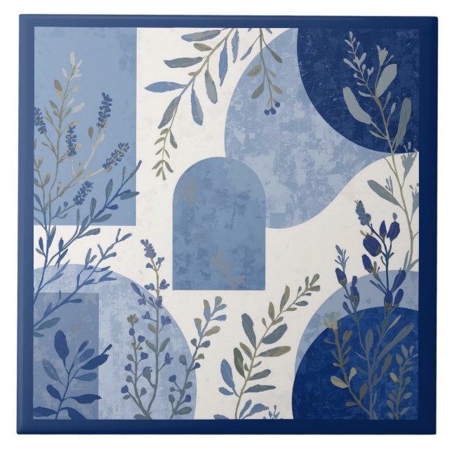 Azulejo Mediterranean Blue Botanical Tile (Front)