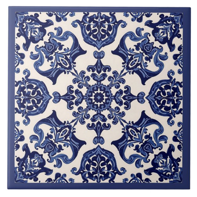 Azulejo Mediterranean Blue White Tile (Front)