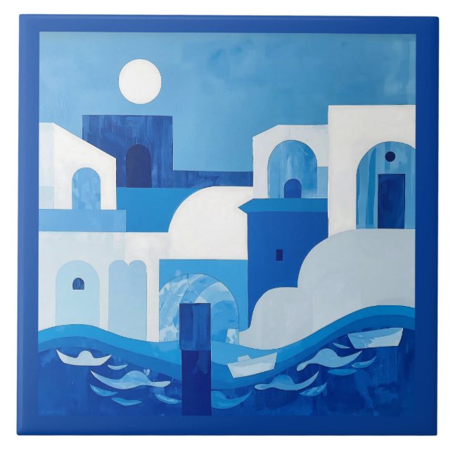 Azulejo Mediterranean Blue White Tile (Front)