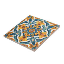 Azulejo orange and green mosaic vintage bulk