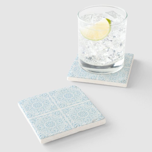 Azulejo Pastel Blue Portuguese Tiles Paper Coaster (Side)