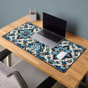 Azulejo Porcelain Blue Tile Mediterranean Pattern Desk Mat