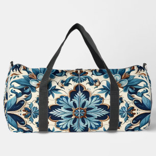 Azulejo Porcelain Blue Tile Mediterranean Pattern Duffle Bag