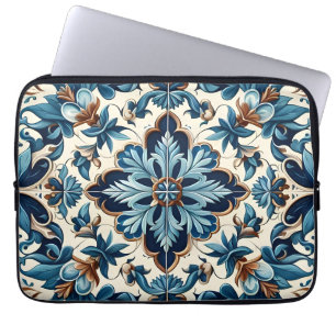 Azulejo Porcelain Blue Tile Mediterranean Pattern Laptop Sleeve