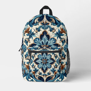 Azulejo Porcelain Blue Tile Mediterranean Pattern Printed Backpack