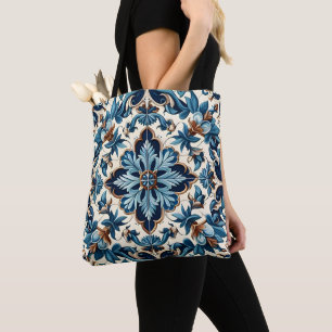 Azulejo Porcelain Blue Tile Mediterranean Pattern Tote Bag