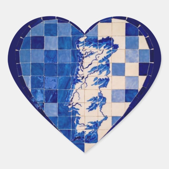 Azulejo Portugal Heart Sticker – Blue Tile Portugu (Front)