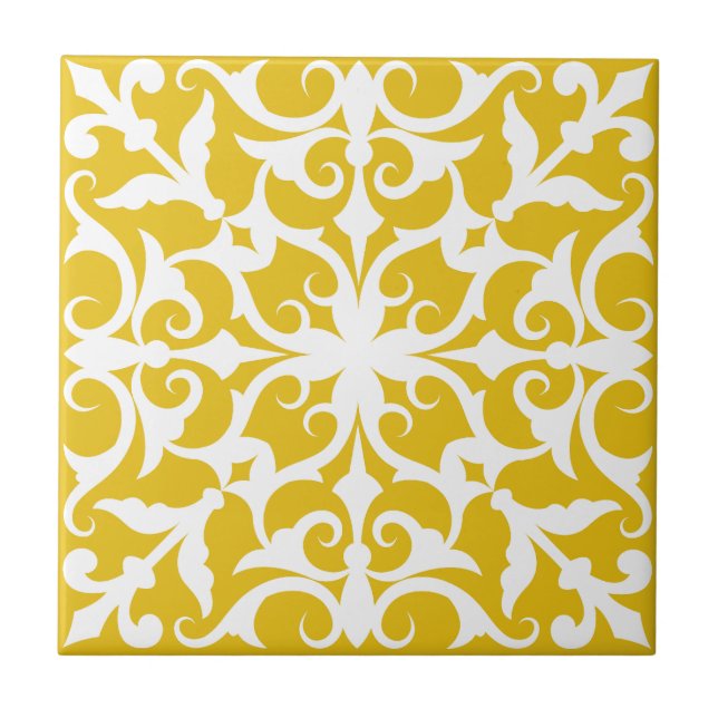  Azulejo Portuguese Mediterranean Yellow&White Tile (Front)