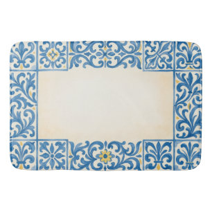 Azulejo Portuguese stationary watercolor design Bath Mat