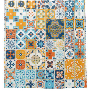 Azulejo Portuguese Tiles: Multicolor Vintage Shower Curtain