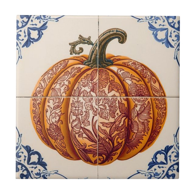 Azulejo pumpkin orange mosaic vintage bulk tile (Front)