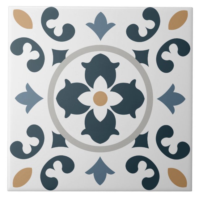 Azulejo Spanish Mediterranean blue, white, brown   Tile (Front)