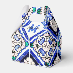 Azulejo Spanish Pattern Tiles Navy White Monogram Favour Box