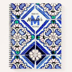 Azulejo Spanish Pattern Tiles Navy White Recipes Notebook