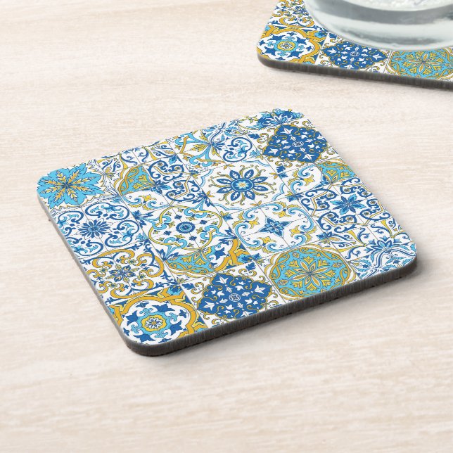 Azulejo tiles in blue and yellow coaster (Left Side)