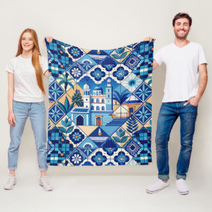 Azulejo Tiles Pattern Fleece Blanket
