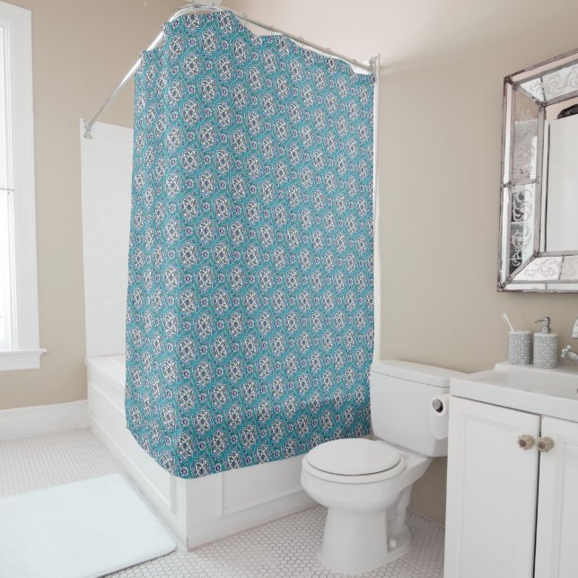 Azulejo Turquoise Shower Curtain (In Situ)